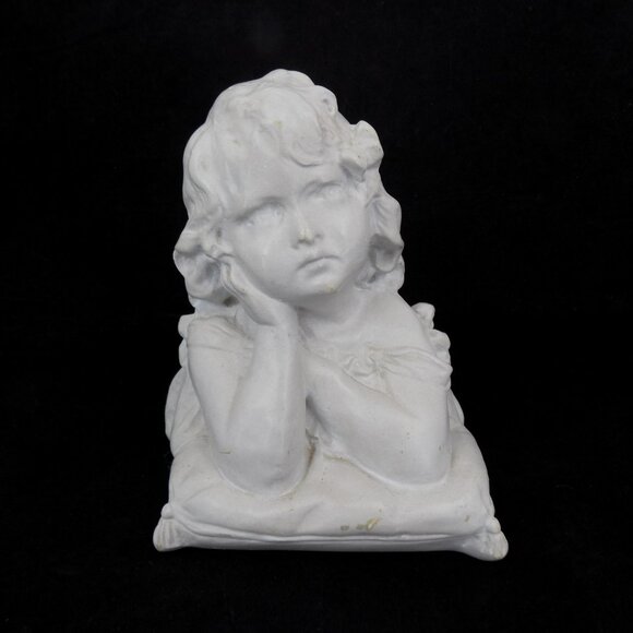 Unbranded Other - Bust Of A Young Girl On Pillow Free Standing Decoration Vintage White Heavy 6.5"